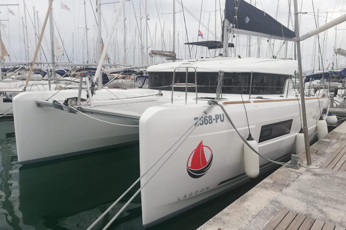 Exterior view of Adriana, a Lagoon 40 catamaran at Dubrovnik, Croatia