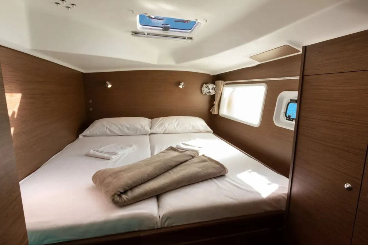 Cabin on Ploto, a Lagoon 380 catamaran at Vibo Valentia, Italy