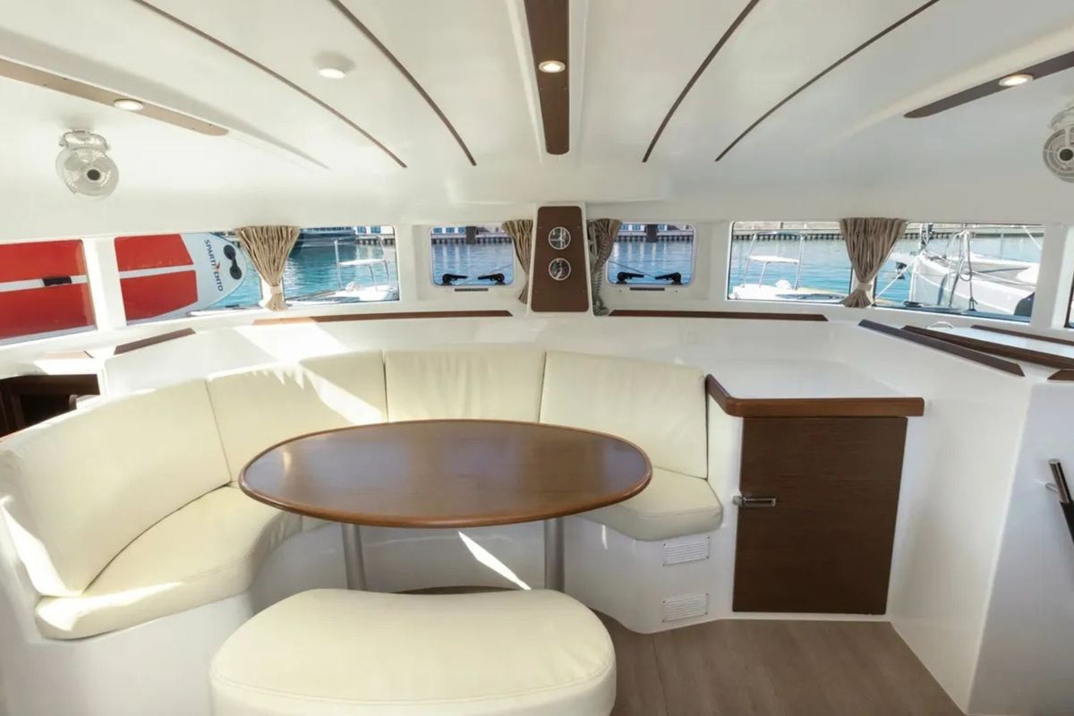 Salon of Ploto, a Lagoon 380 catamaran at Vibo Valentia, Italy
