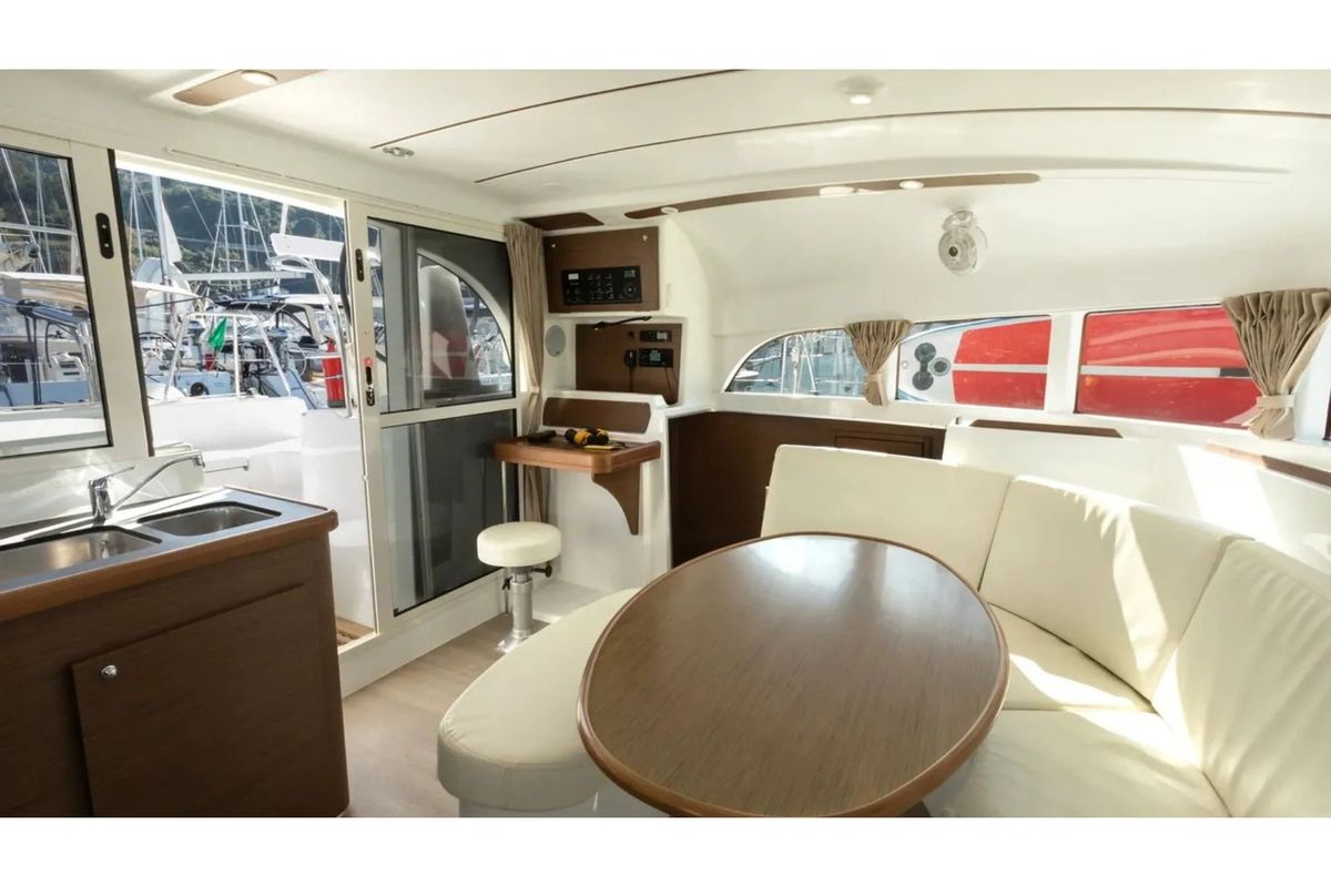 Salon of Ploto, a Lagoon 380 catamaran at Vibo Valentia, Italy