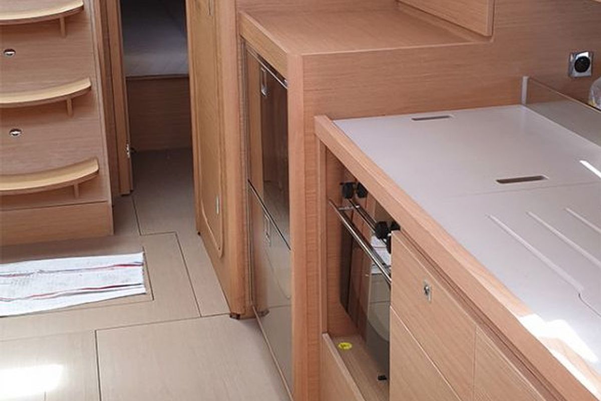 Galley of Avajava, a Dufour 390 sailboat at Tonnarella, Italy