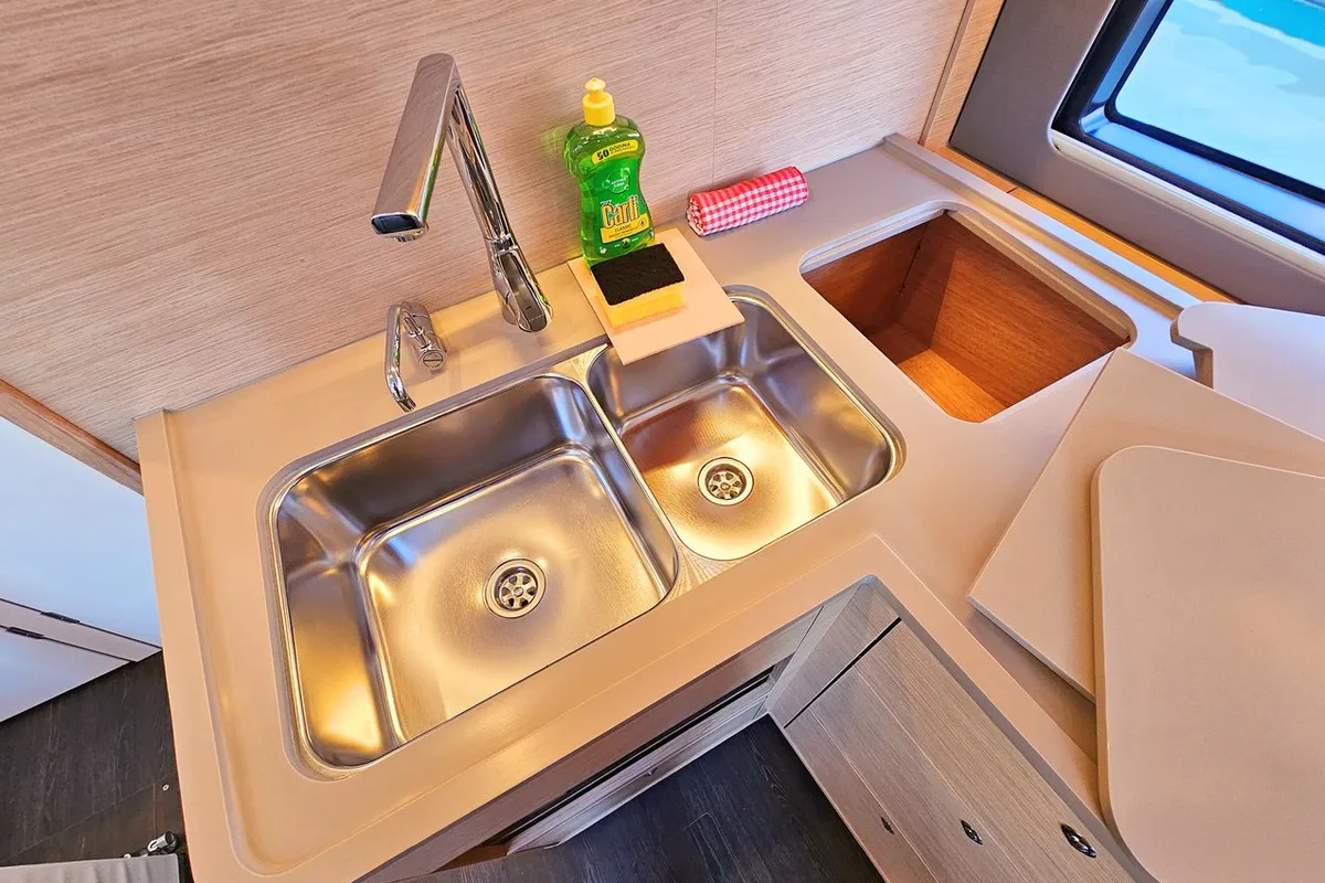 Galley of Adagio, a Dufour 44 sailboat at Grad Kaštela, Croatia