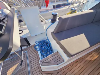 Deck of Adagio, a Dufour 44 sailboat at Grad Kaštela, Croatia