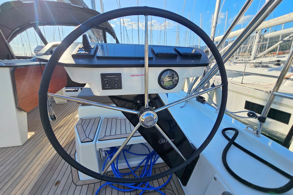 Cockpit of Adagio, a Dufour 44 sailboat at Grad Kaštela, Croatia