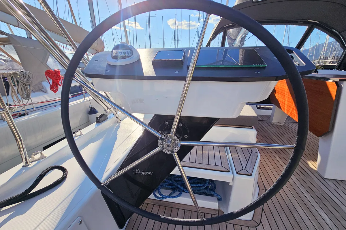 Cockpit of Adagio, a Dufour 44 sailboat at Grad Kaštela, Croatia