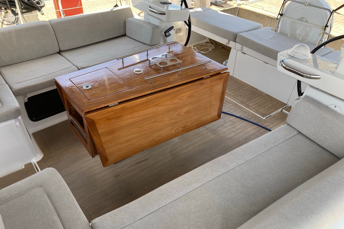Cockpit of Greenleaf, a Dufour 520 GL sailboat at Olbia, Italy