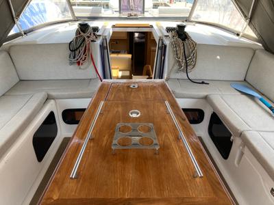 Deck of Greenleaf, a Dufour 520 GL sailboat at Olbia, Italy