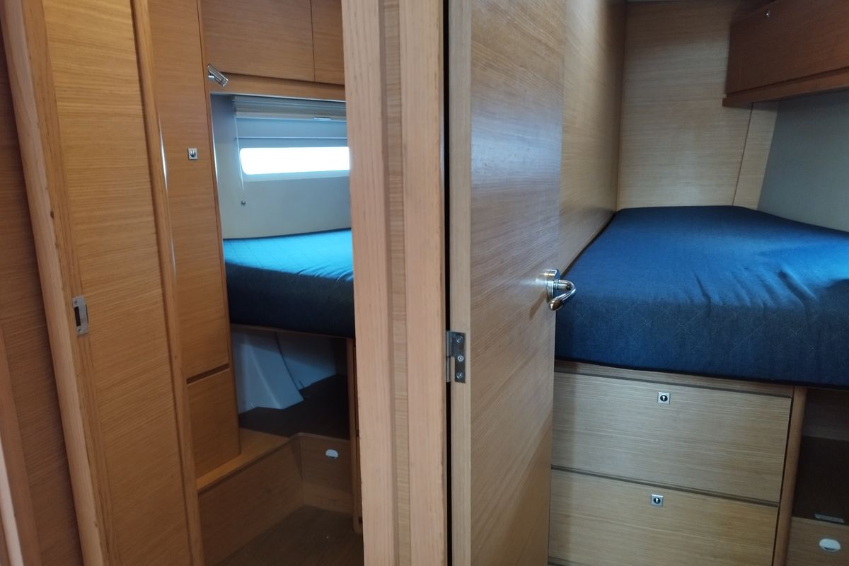 Cabin on Greenleaf, a Dufour 520 GL sailboat at Olbia, Italy