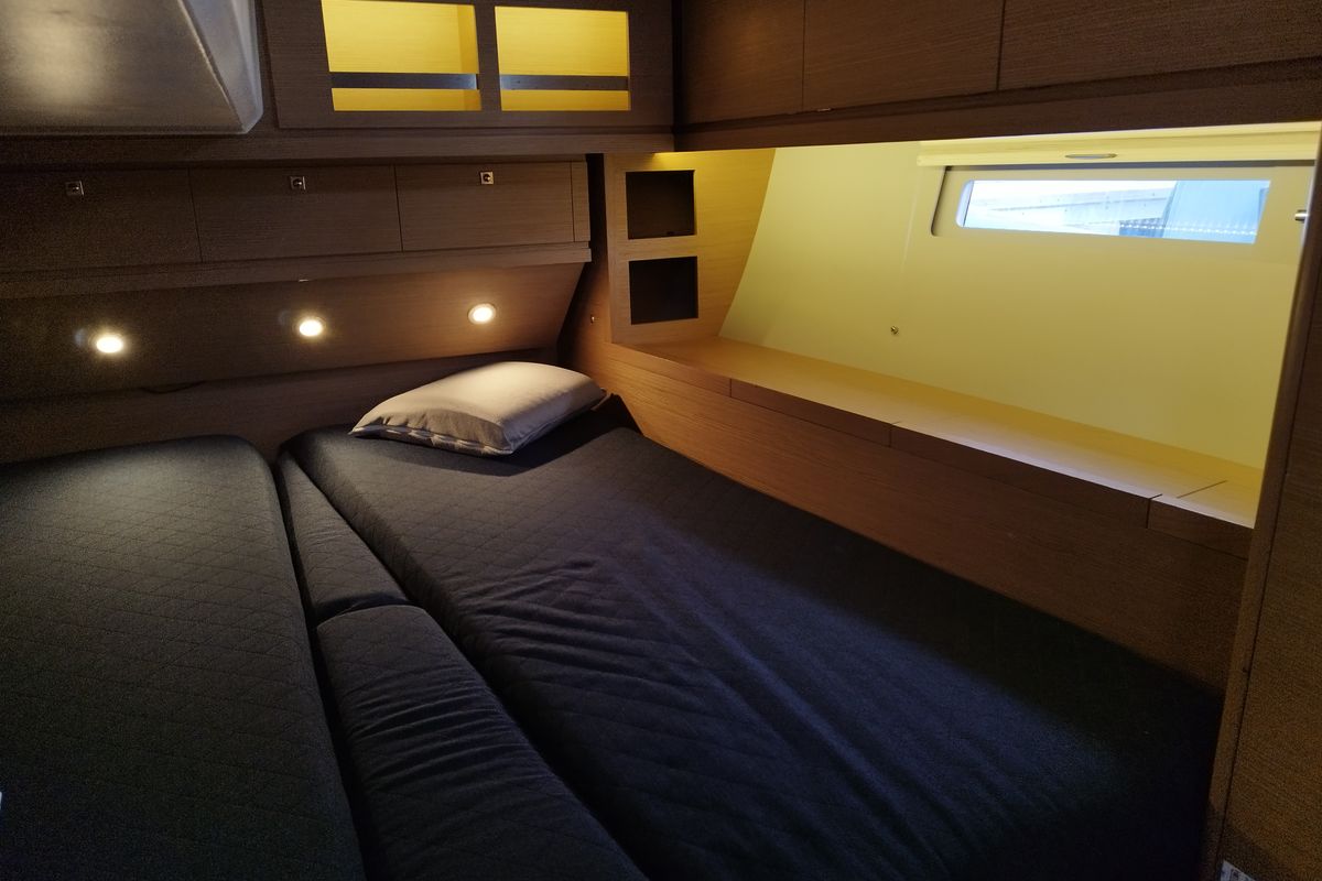 Cabin on Greenleaf, a Dufour 520 GL sailboat at Olbia, Italy