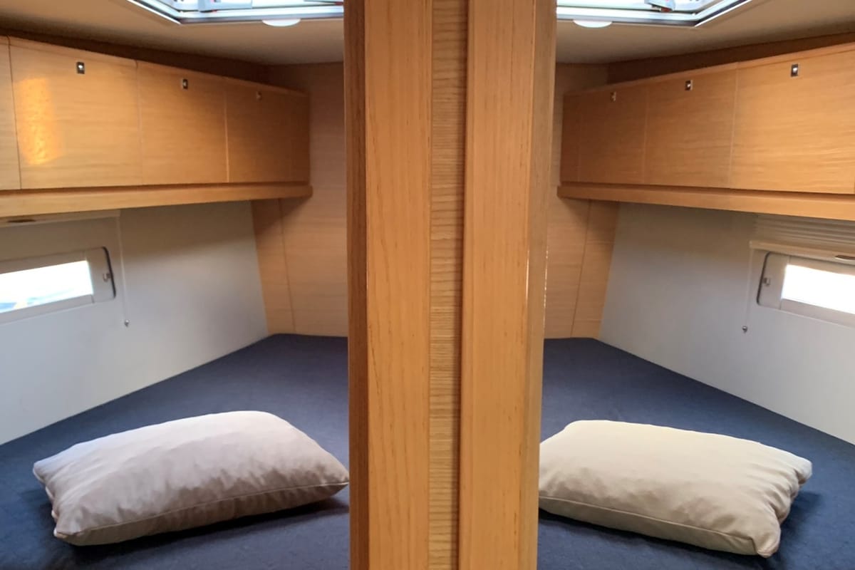 Cabin on Greenleaf, a Dufour 520 GL sailboat at Olbia, Italy
