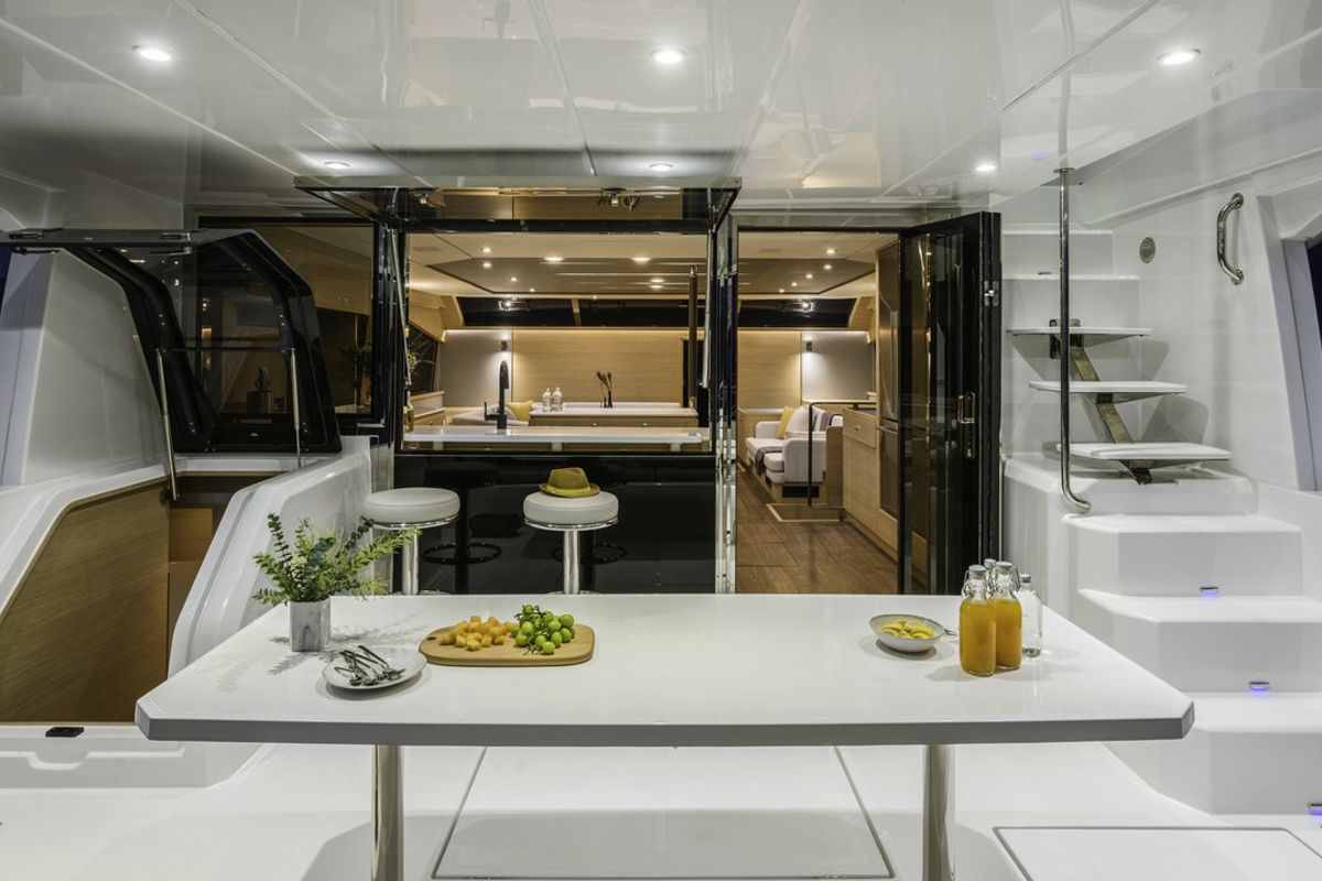 Deck of By My Side, a Aquila Yachts Aquila 54 catamaran at Skradin, Croatia