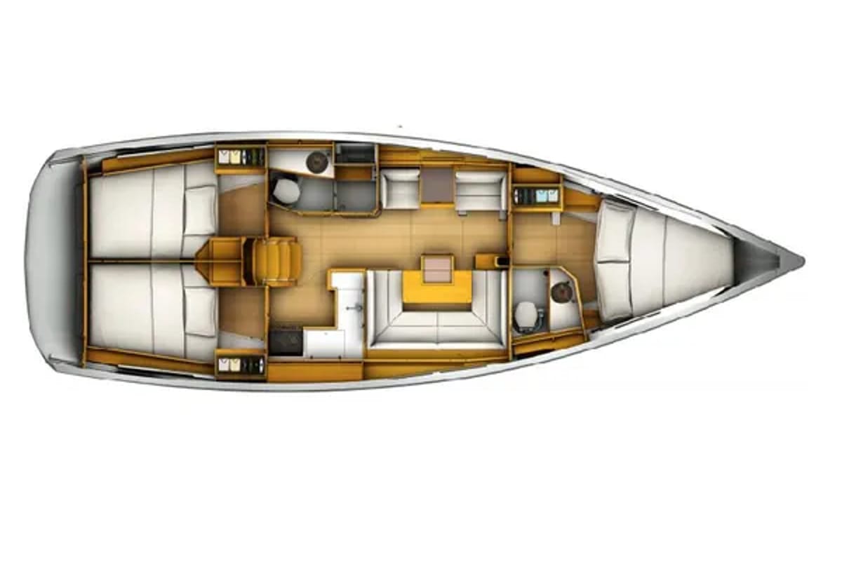 Floor plan of Coconut, a Jeanneau Sun Odyssey 419 sailboat at Propriano, France