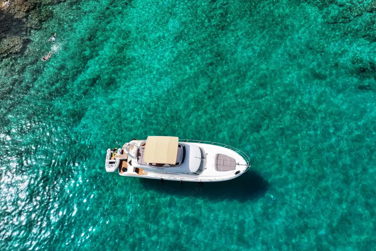 Exterior view of UNPLUGGED, a Prestige 46 Fly motorboat at Split, Croatia