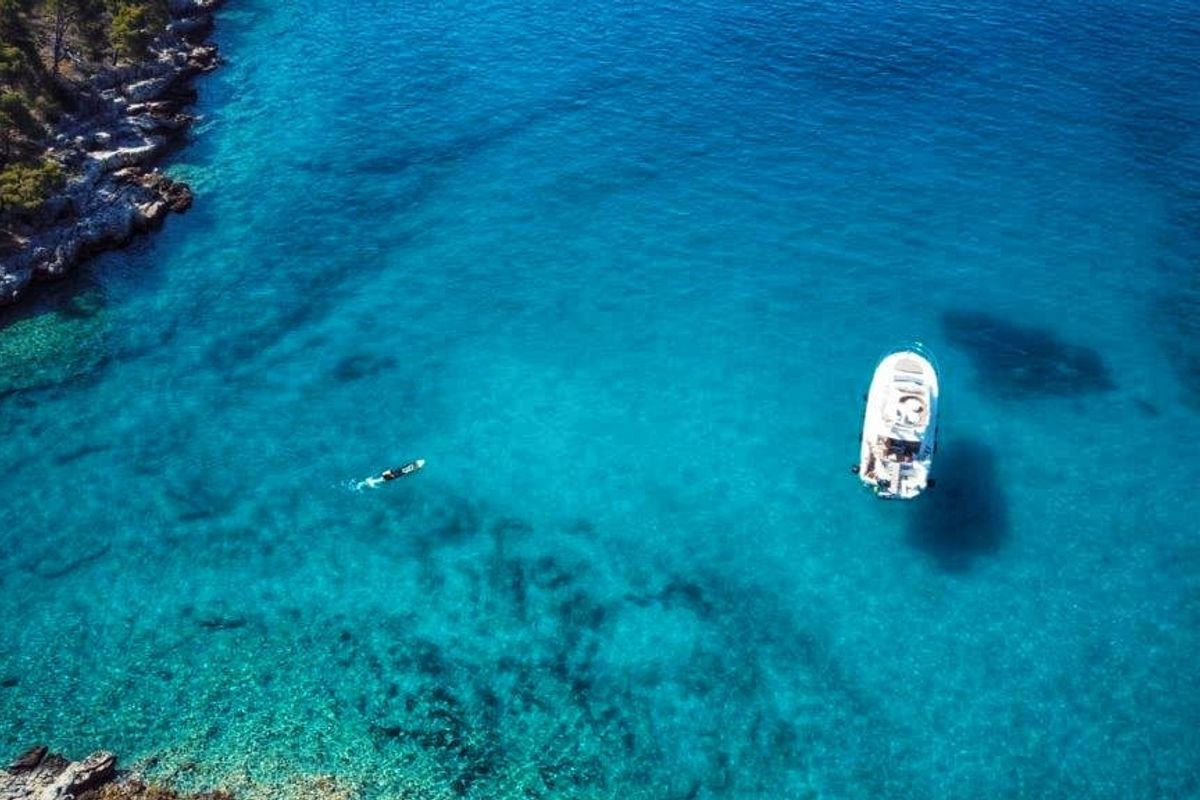 Exterior view of UNPLUGGED, a Prestige 46 Fly motorboat at Split, Croatia