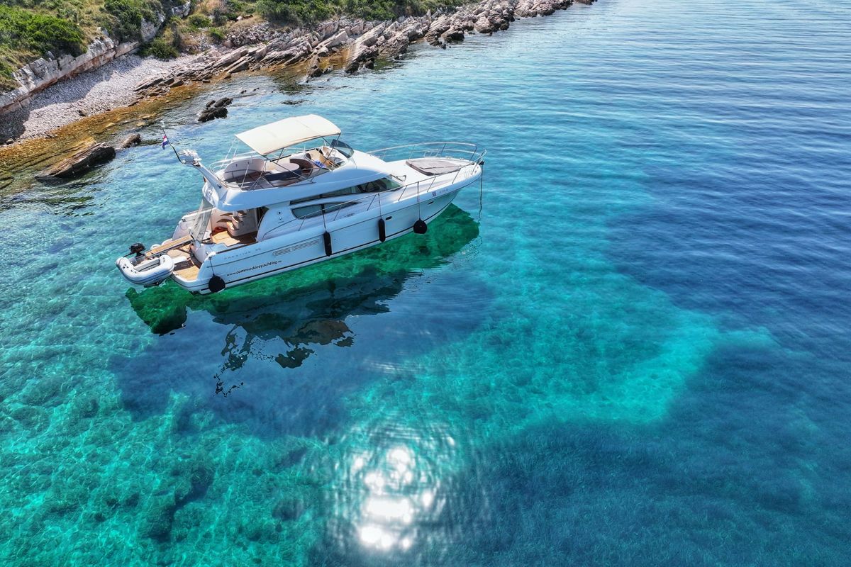 Exterior view of UNPLUGGED, a Prestige 46 Fly motorboat at Split, Croatia