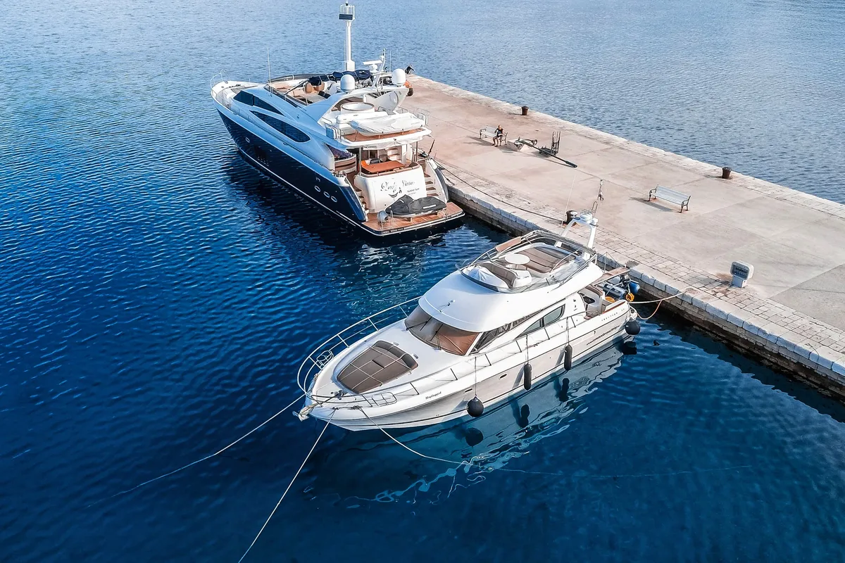 Exterior view of UNPLUGGED, a Prestige 46 Fly motorboat at Split, Croatia
