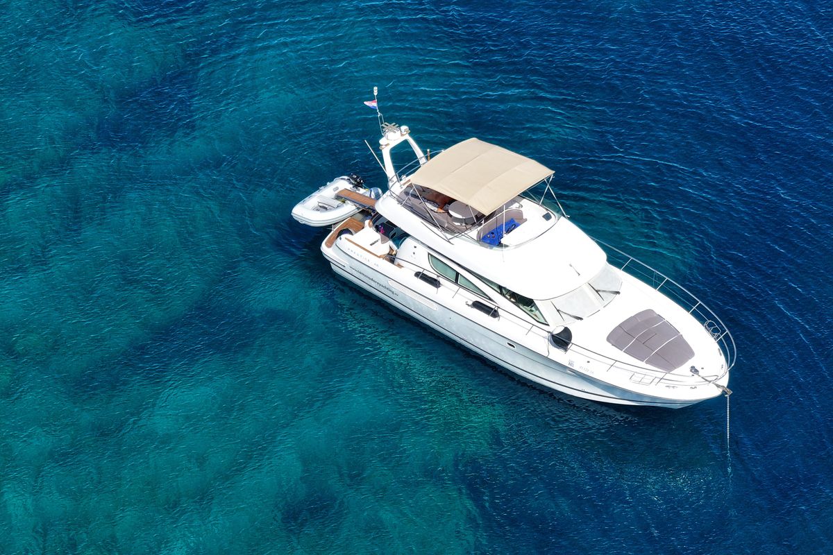 Exterior view of UNPLUGGED, a Prestige 46 Fly motorboat at Split, Croatia