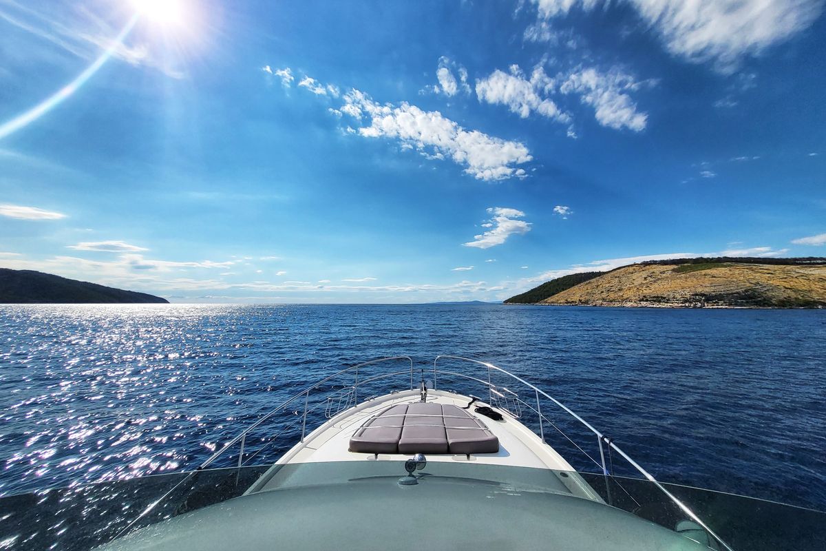 Deck of UNPLUGGED, a Prestige 46 Fly motorboat at Split, Croatia