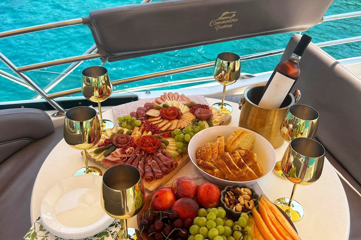 Deck of UNPLUGGED, a Prestige 46 Fly motorboat at Split, Croatia