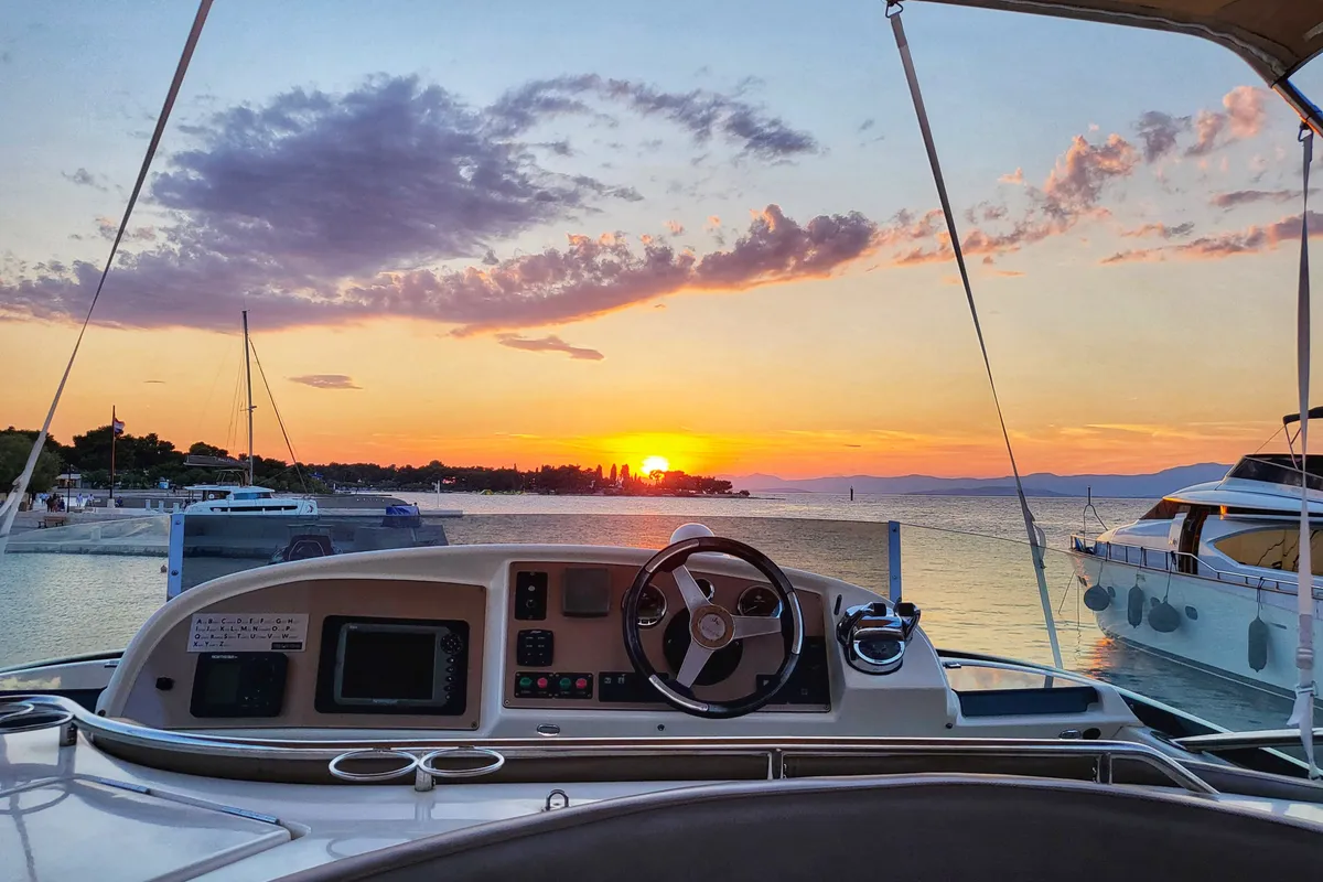 Cockpit of UNPLUGGED, a Prestige 46 Fly motorboat at Split, Croatia