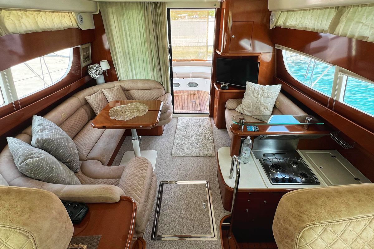 Galley of UNPLUGGED, a Prestige 46 Fly motorboat at Split, Croatia