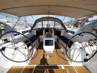 Cockpit of Matul, a Dufour 412 GL sailboat at Split, Croatia