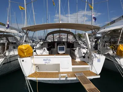 Deck of Matul, a Dufour 412 GL sailboat at Split, Croatia
