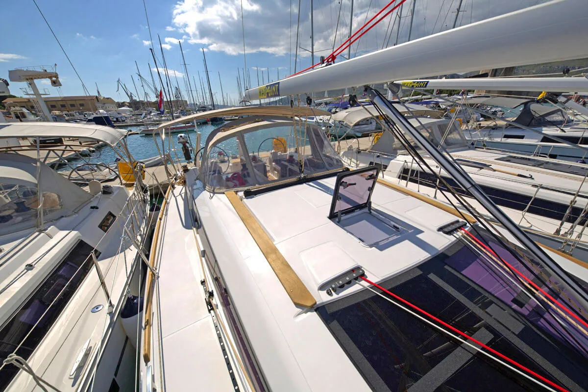 Deck of Matul, a Dufour 412 GL sailboat at Split, Croatia