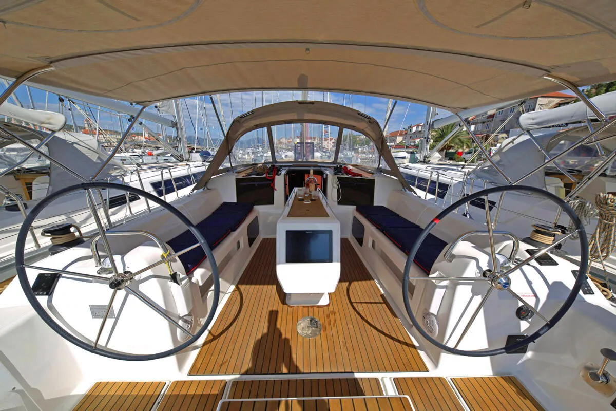 Cockpit of Matul, a Dufour 412 GL sailboat at Split, Croatia