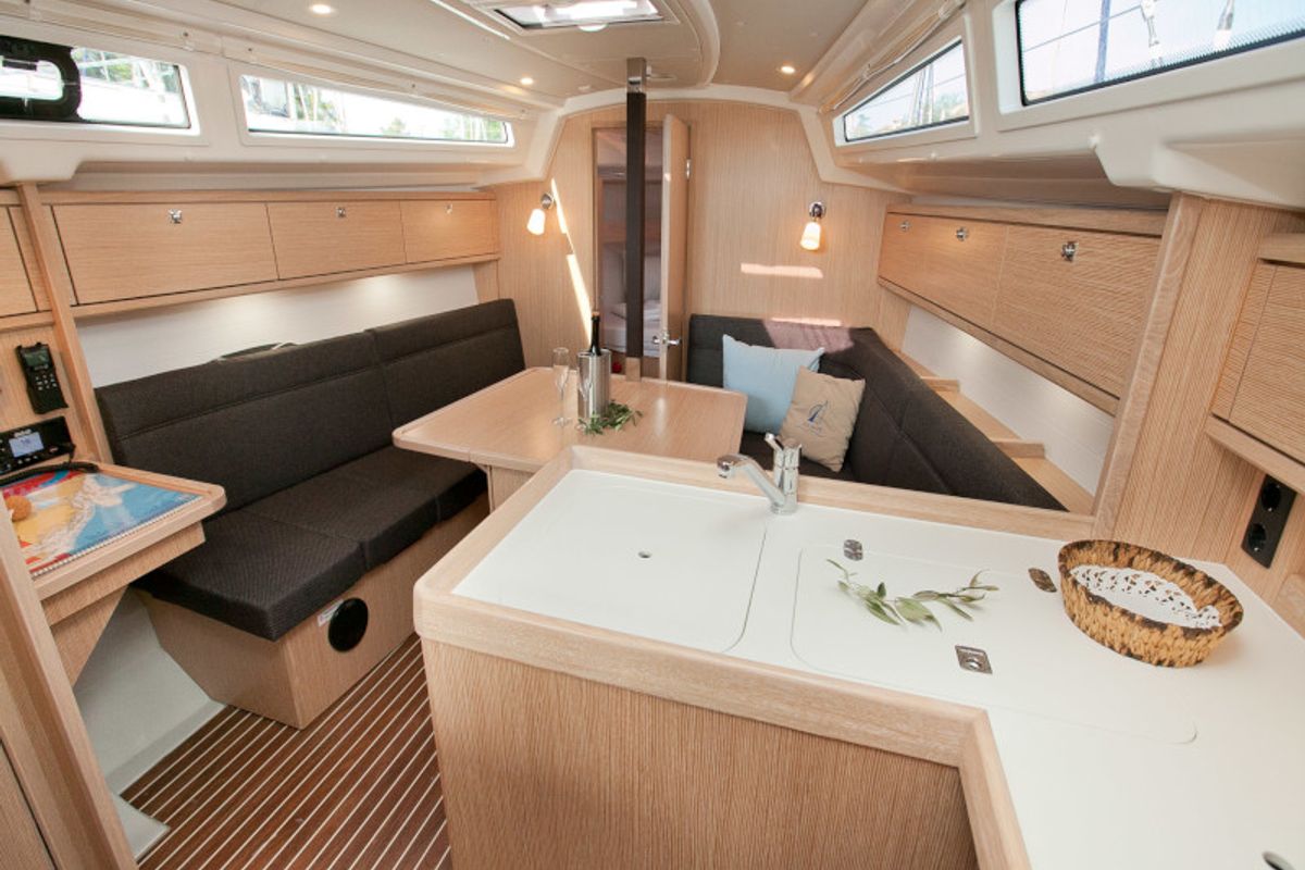 Galley of Cookie, a Bavaria Cruiser 34 Style sailboat at Zadar, Croatia
