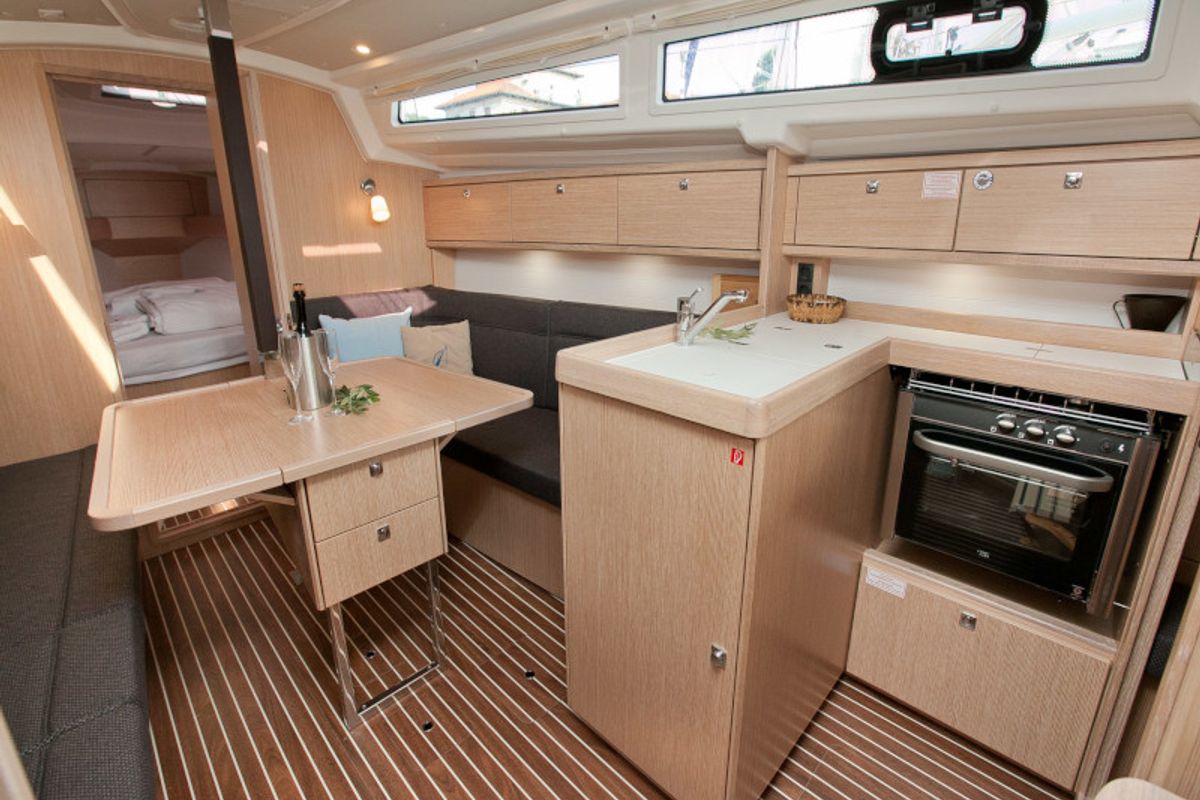 Galley of Cookie, a Bavaria Cruiser 34 Style sailboat at Zadar, Croatia