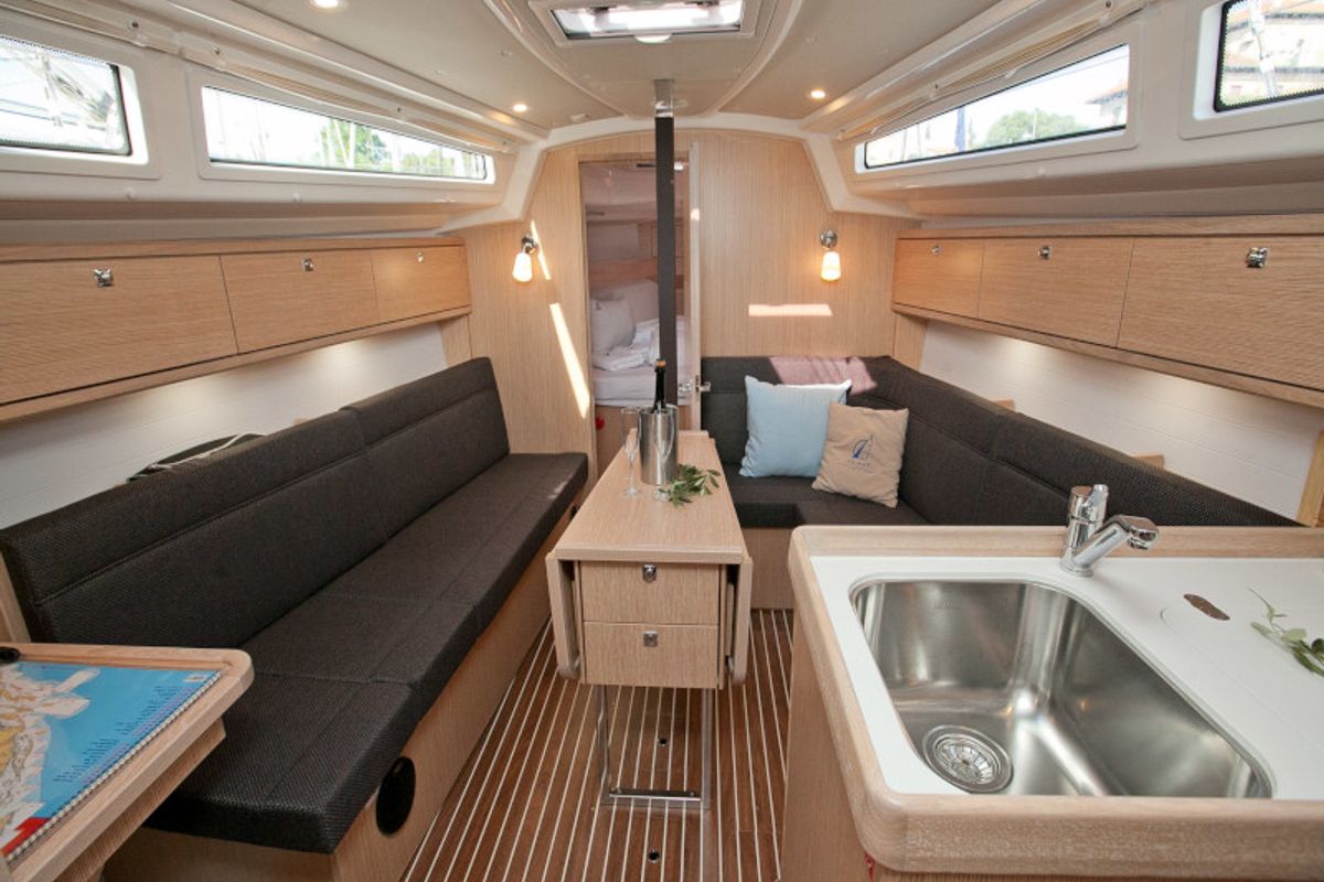 Galley of Cookie, a Bavaria Cruiser 34 Style sailboat at Zadar, Croatia