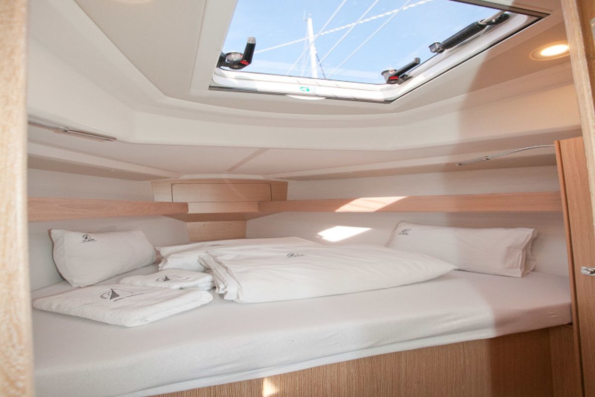 Cabin on Cookie, a Bavaria Cruiser 34 Style sailboat at Zadar, Croatia