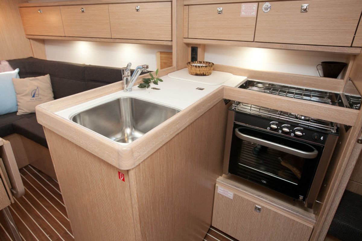Galley of Cookie, a Bavaria Cruiser 34 Style sailboat at Zadar, Croatia