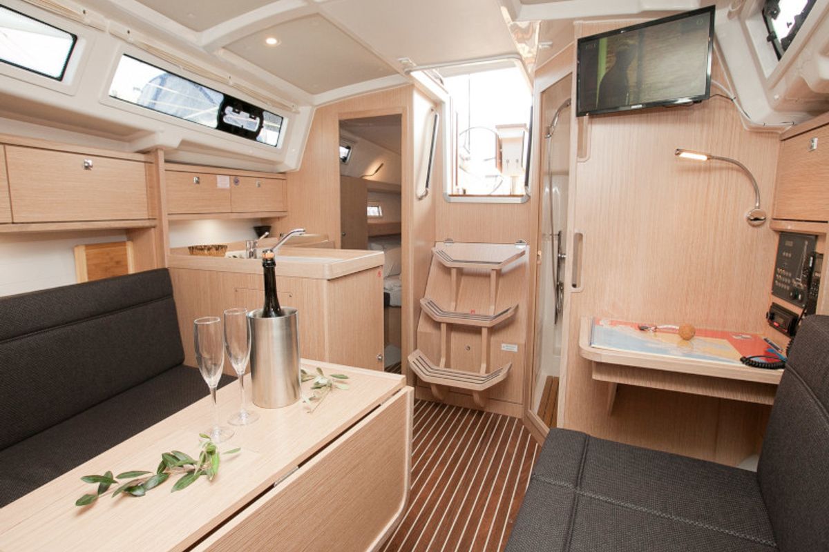 Salon of Cookie, a Bavaria Cruiser 34 Style sailboat at Zadar, Croatia