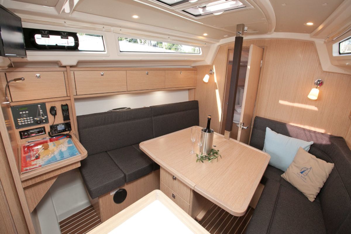 Salon of Cookie, a Bavaria Cruiser 34 Style sailboat at Zadar, Croatia