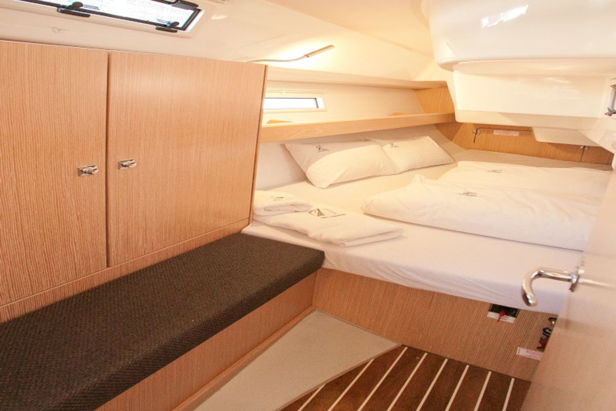 Cabin on Cookie, a Bavaria Cruiser 34 Style sailboat at Zadar, Croatia