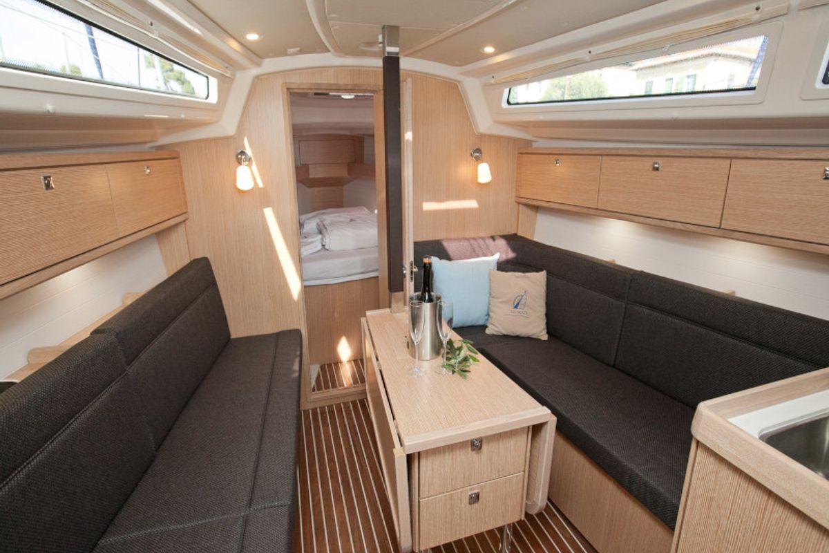 Salon of Cookie, a Bavaria Cruiser 34 Style sailboat at Zadar, Croatia