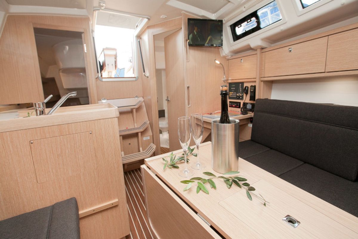 Salon of Cookie, a Bavaria Cruiser 34 Style sailboat at Zadar, Croatia