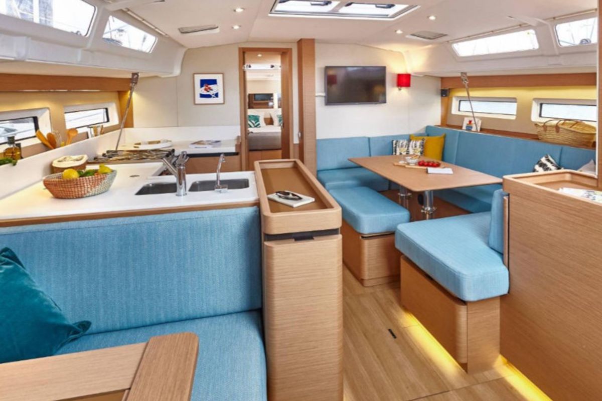 Salon of Helia, a Jeanneau Sun Odyssey 490 sailboat at Volos Municipality, Greece