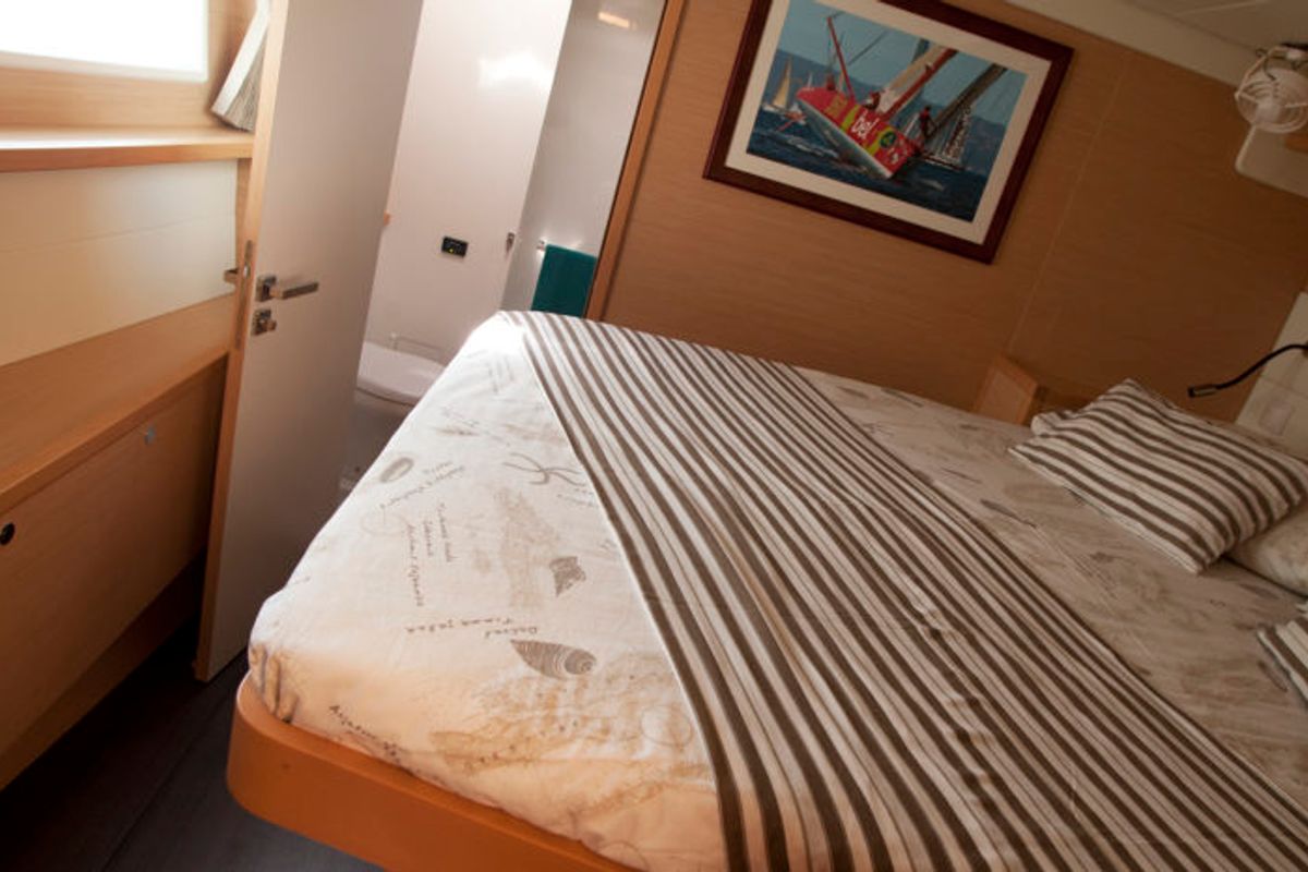 Cabin on Discovery I, a Lagoon 52F catamaran at Općina Marina, Croatia