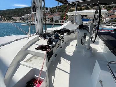 Cockpit of Discovery I, a Lagoon 52F catamaran at Općina Marina, Croatia