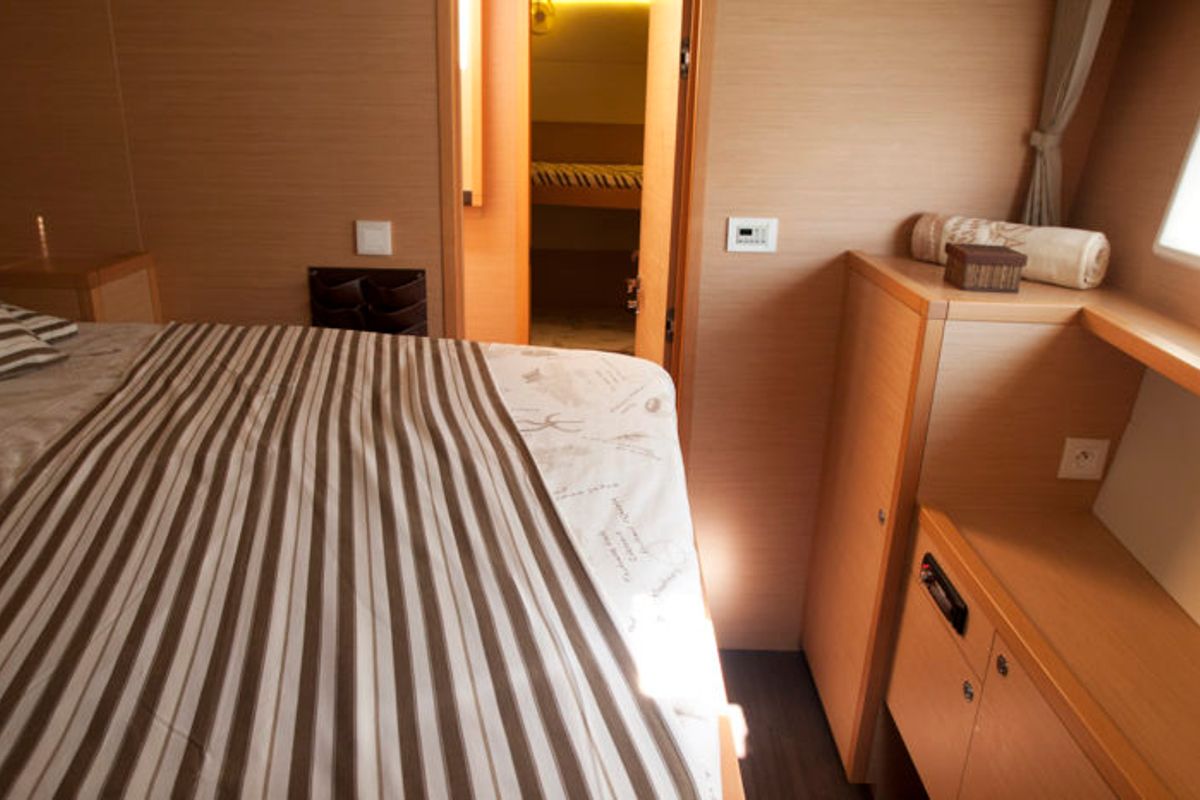 Cabin on Discovery I, a Lagoon 52F catamaran at Općina Marina, Croatia