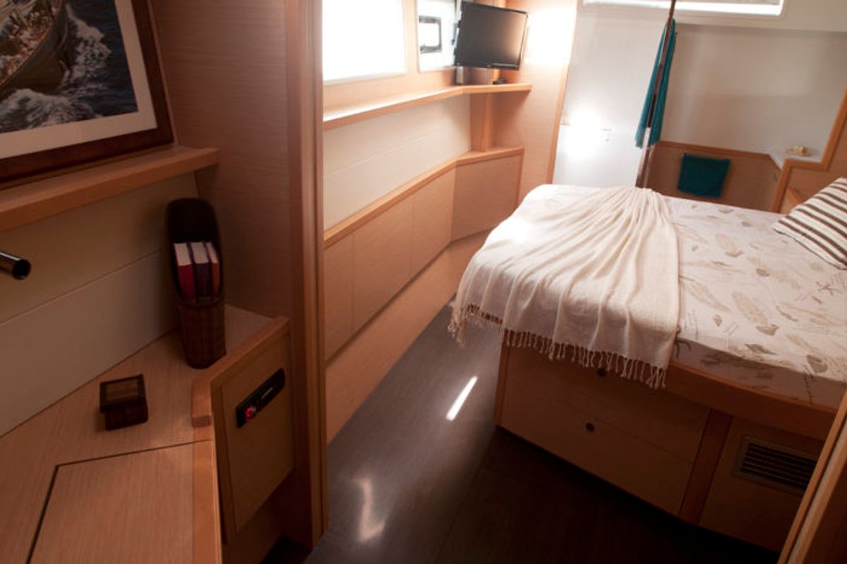 Cabin on Discovery I, a Lagoon 52F catamaran at Općina Marina, Croatia
