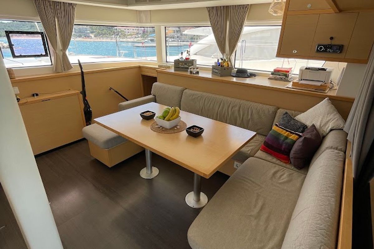 Salon of Discovery I, a Lagoon 52F catamaran at Općina Marina, Croatia