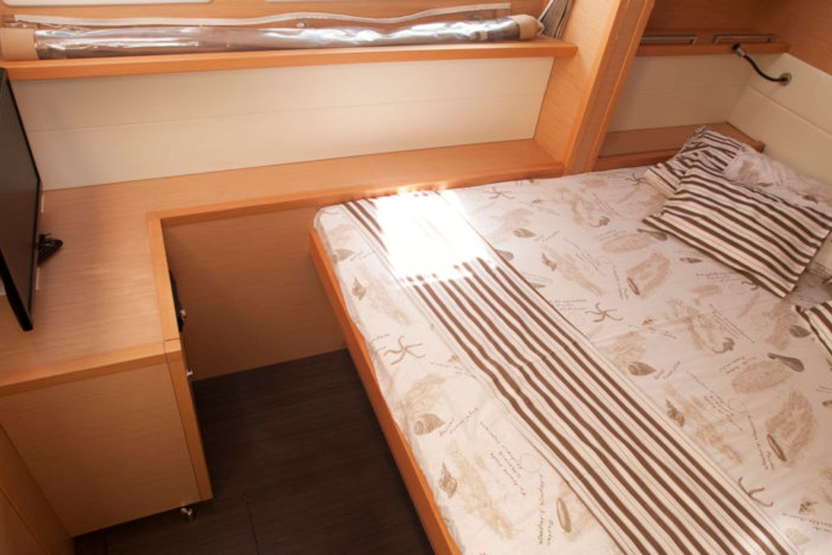 Cabin on Discovery I, a Lagoon 52F catamaran at Općina Marina, Croatia
