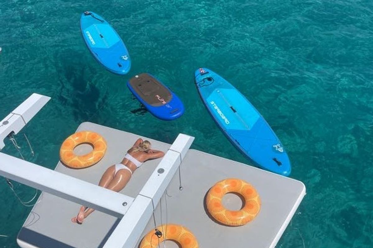 Exterior view of Discovery I, a Lagoon 52F catamaran at Općina Marina, Croatia