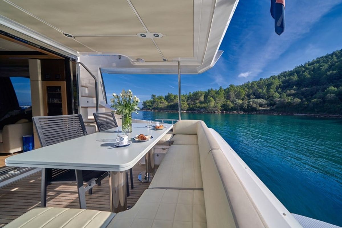Deck of Relax of Croatia, a Azimut 72 Fly yacht at Općina Sukošan, Croatia