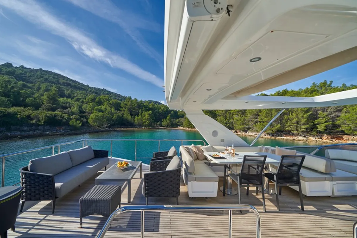 Deck of Relax of Croatia, a Azimut 72 Fly yacht at Općina Sukošan, Croatia