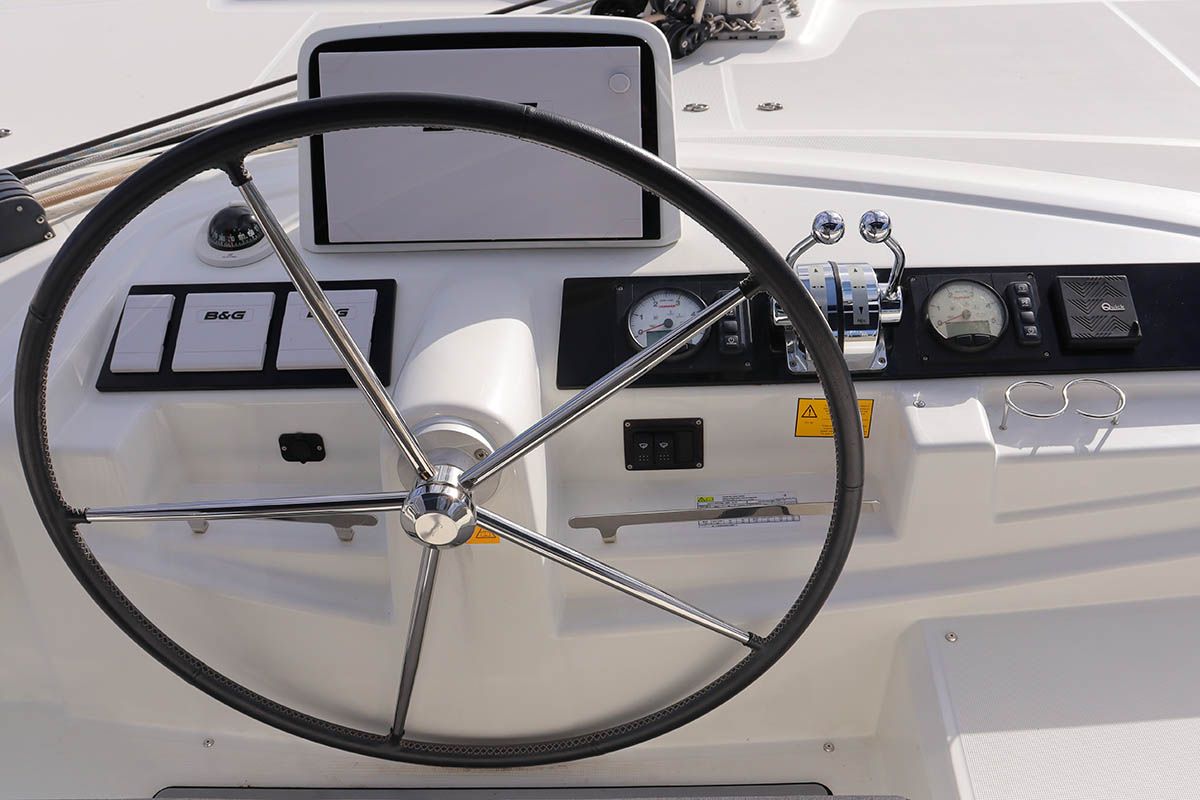 Cockpit of La Badine, a Lagoon 46 catamaran at Road Town, British Virgin Islands